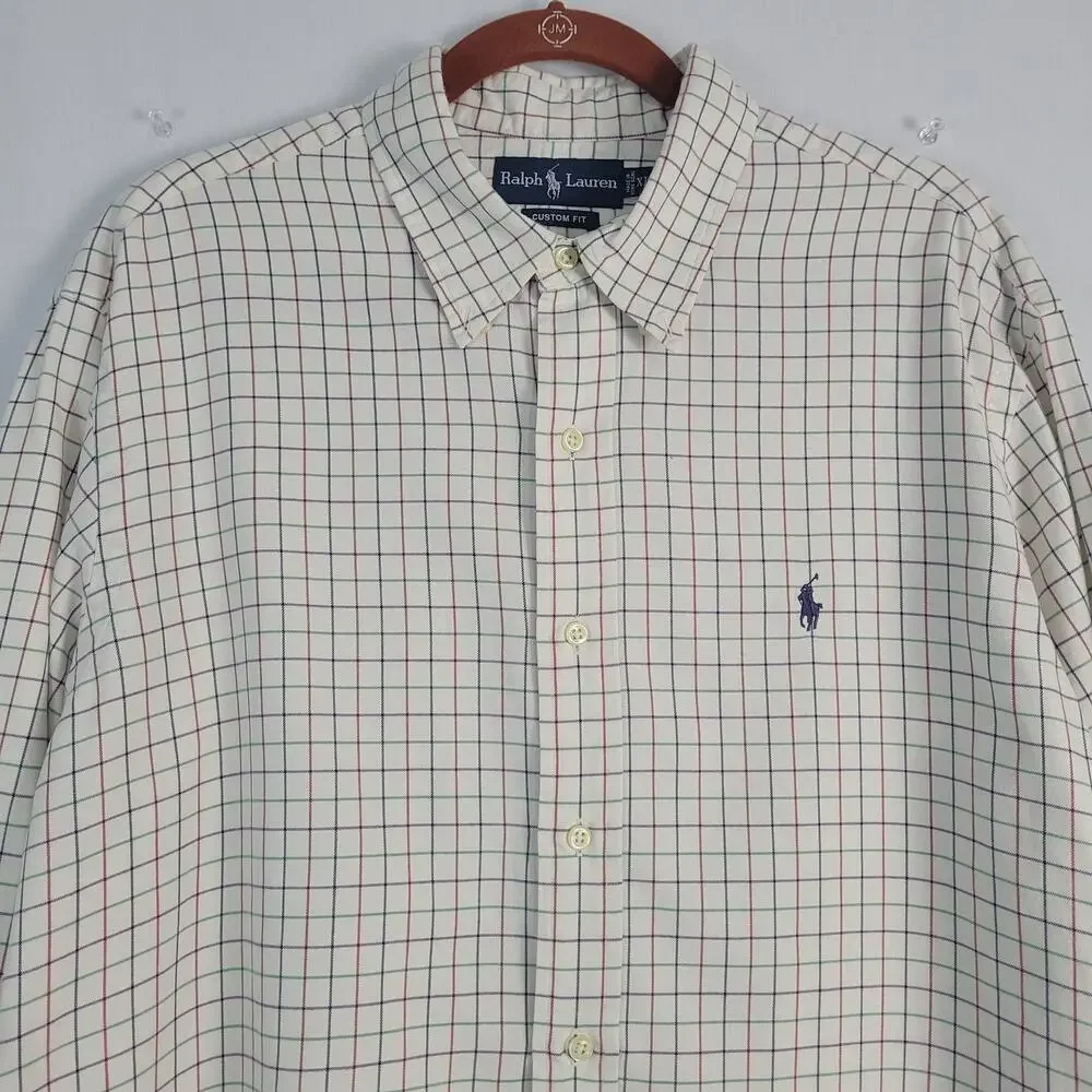 Ralph Lauren Custom Fit Long Sleeve Button-down Shirt size XL White Multi Pony